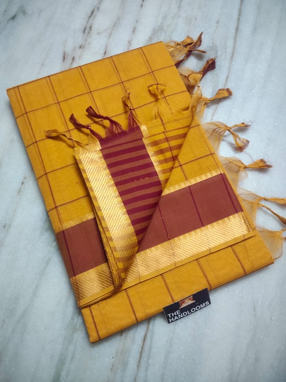Taupe Beige Mangalagiri Pure Handloom Cotton Saree with Gold Zari Border